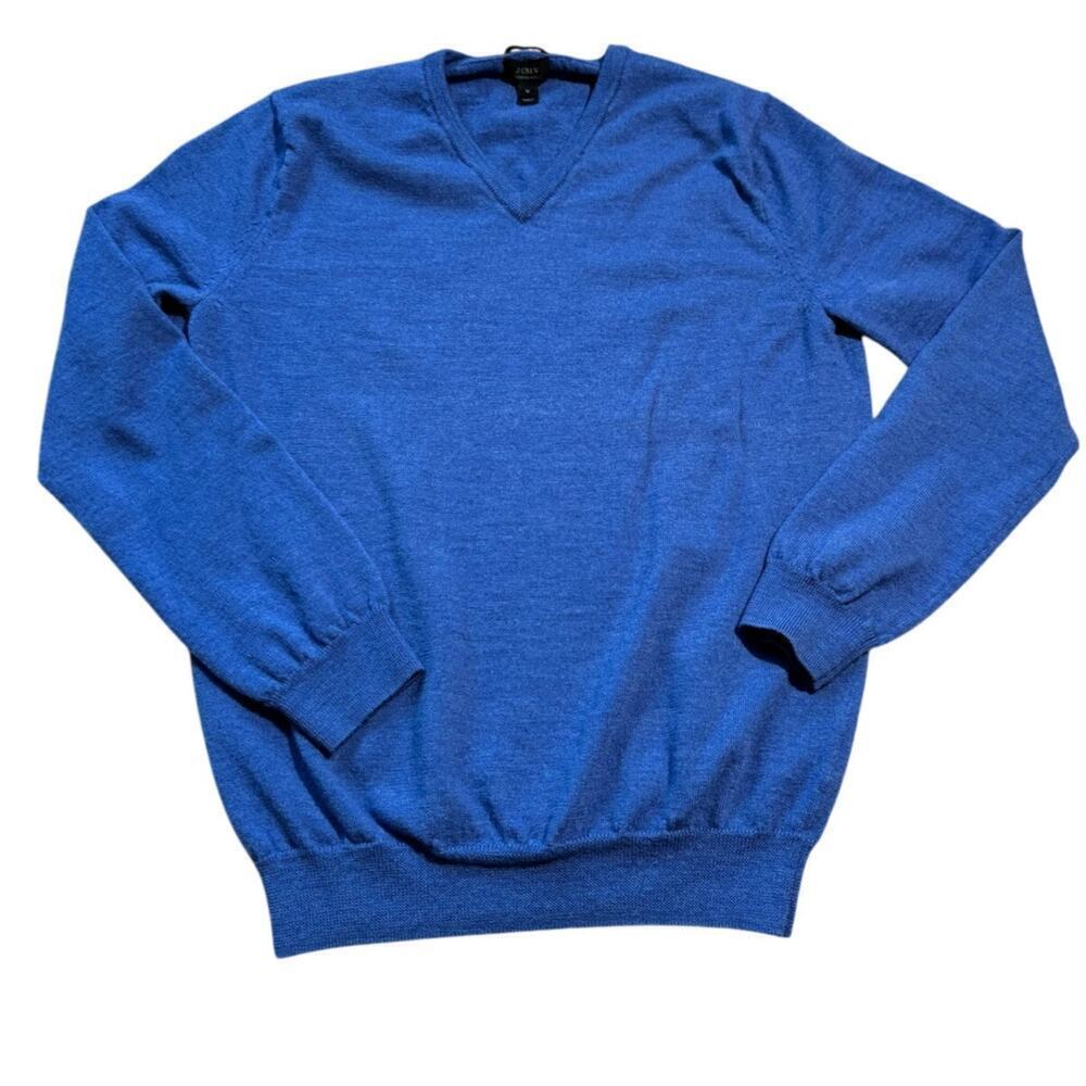 J. Crew Blue, Merino Wool, V-neck Sweater, size Men's Medium, Slim Fit;  Soft!!